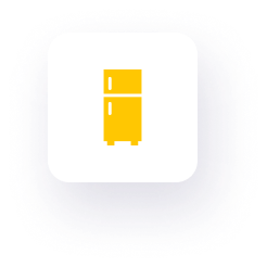 Yellow refrigerator icon on black background.