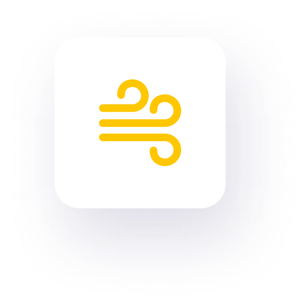 Yellow wind icon on black background.