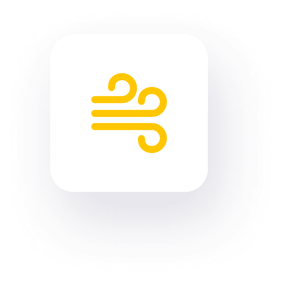 Yellow wind icon on black background.